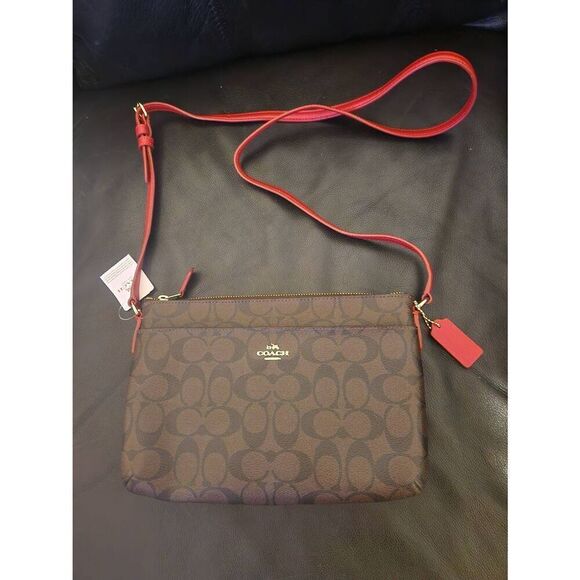 NWT Coach Signature East/West Crossbody F52657 Purse with red Interior and cross - Picture 1 of 7